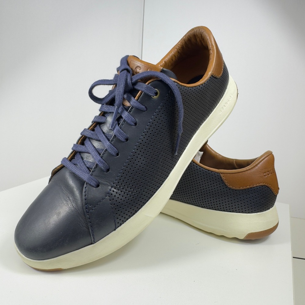 Cole Haan GrandPrø Rally Men Size 9.5 Navy Blue Leather Tennis Shoes C28872